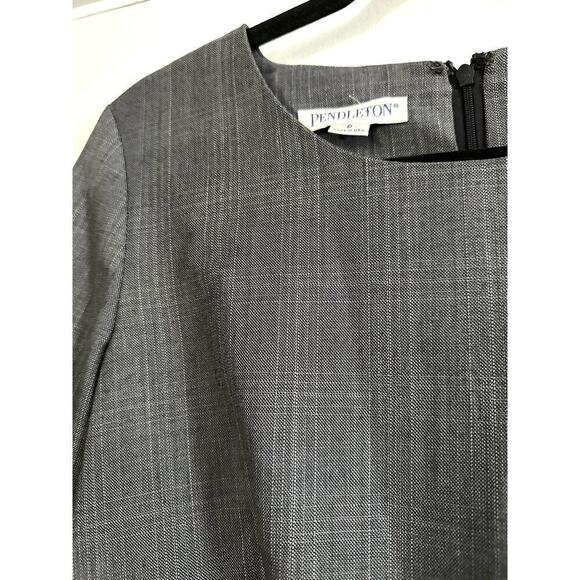 PENDLETON Gray Plaid 3/4 Split-Sleeve Virgin Wool Below-Knee Midi Dress - Sz 8 - Picture 2 of 7